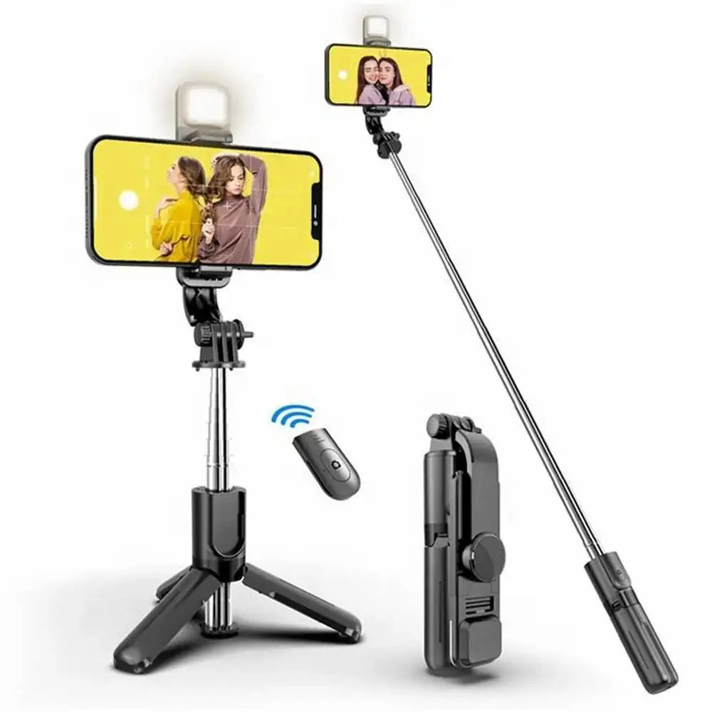 Portable Selfie Stick Tripod | With Bluetooth Remote & LED Light | Portable Phone Holder