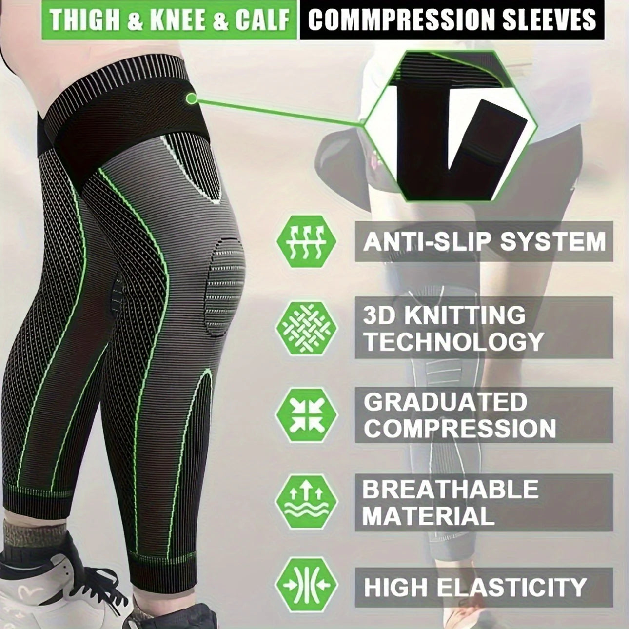 2pcs Adjustable Long Compression Knee Pads