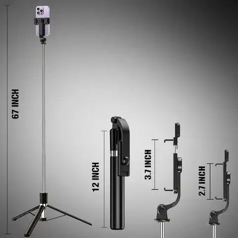 Portable Selfie Stick Tripod | With Bluetooth Remote & LED Light | Portable Phone Holder