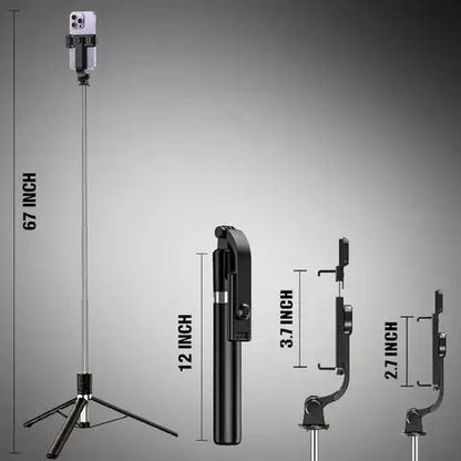 Portable Selfie Stick Tripod | With Bluetooth Remote & LED Light | Portable Phone Holder